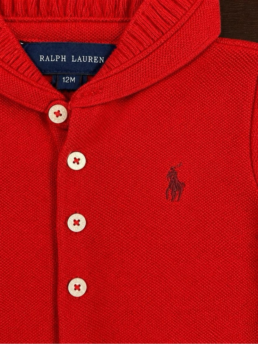 Ralph Lauren Baby Girl Red Holiday Dress 12M Gold Trim Long Sleeve Christmas - Picture 2 of 4